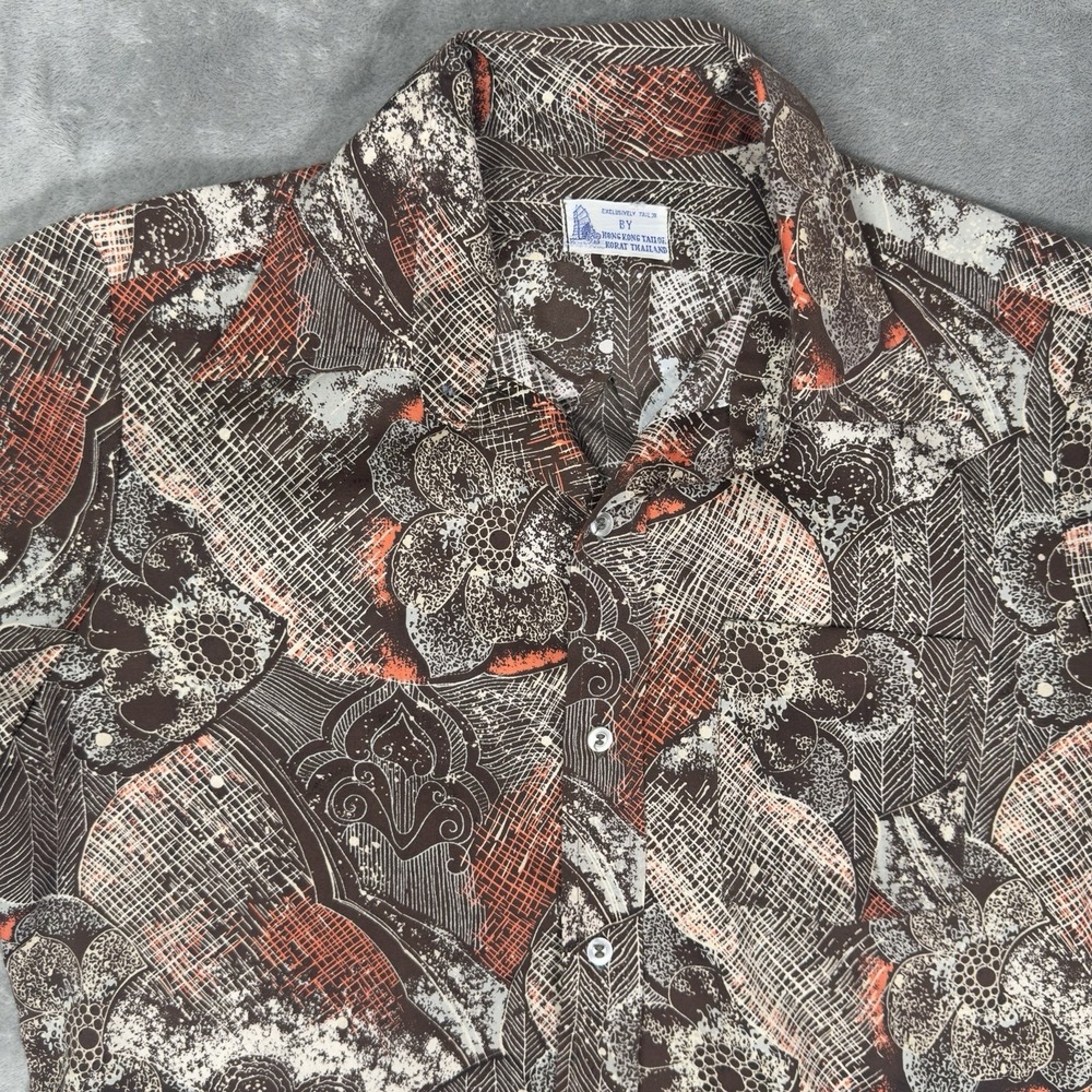 True Vintage Thai Silk Mens Shirt‎ L 60s Camp Button Down Hawaiian Korat Vietnam
